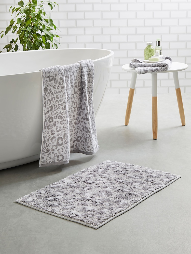 Fusion Grey 100% Cotton Animal Print Anti-Slip Bath Mat - Image 1 of 3