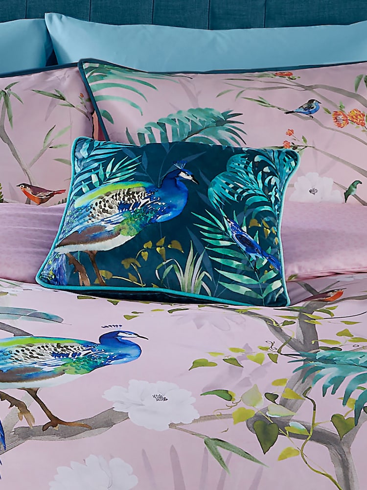 Soiree Teal Blue Peacock Jungle Velvet Filled Cushion - Image 1 of 6 Soiree Teal Blue Peacock Jungle Velvet Filled Cushion - Image 1 of 6