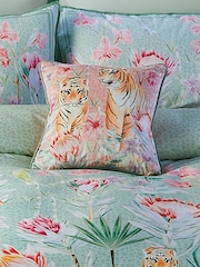Soiree Coral Pink/Camel Brown Tropical Leopard Luxe Velvet Filled Cushion - Image 1 of 7