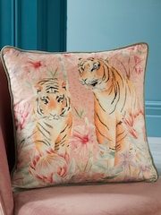 Soiree Coral Pink/Camel Brown Tropical Leopard Luxe Velvet Filled Cushion - Image 2 of 7