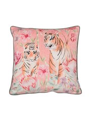 Soiree Coral Pink/Camel Brown Tropical Leopard Luxe Velvet Filled Cushion - Image 3 of 7
