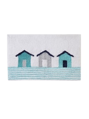 Fusion Blue 100% Cotton Beach Huts Anti-Slip Bath Mat - Image 2 of 3