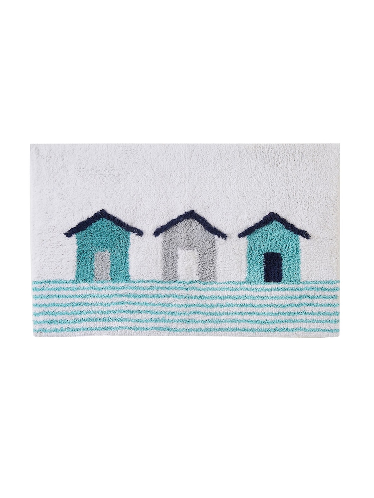Fusion Blue 100% Cotton Beach Huts Anti-Slip Bath Mat - Image 2 of 3