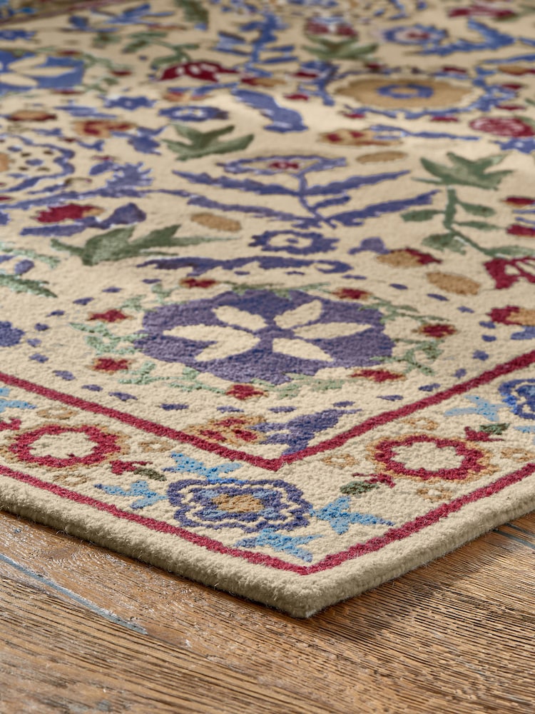 Joules Cream & Blue Buckingham Floral Wool Rug - Image 2 of 4