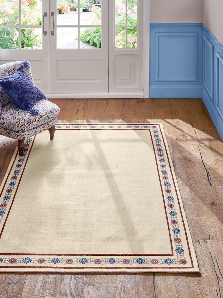 Joules Cream Blenheim Cotton Border Rug - Image 1 of 4