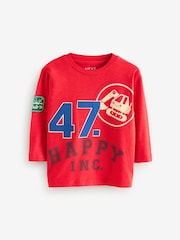 شارات ولون أحمر - تيشرت رياضي بكُم طويل مزيّن بطبعة فريق Varsity قطن 100% (3 أشهر - 7 سنوات) - صورة 3 من 5