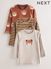 Brown Long Sleeve Animal Print Character T-Shirts 3 Pack (3mths-7yrs) - Image 6 of 6