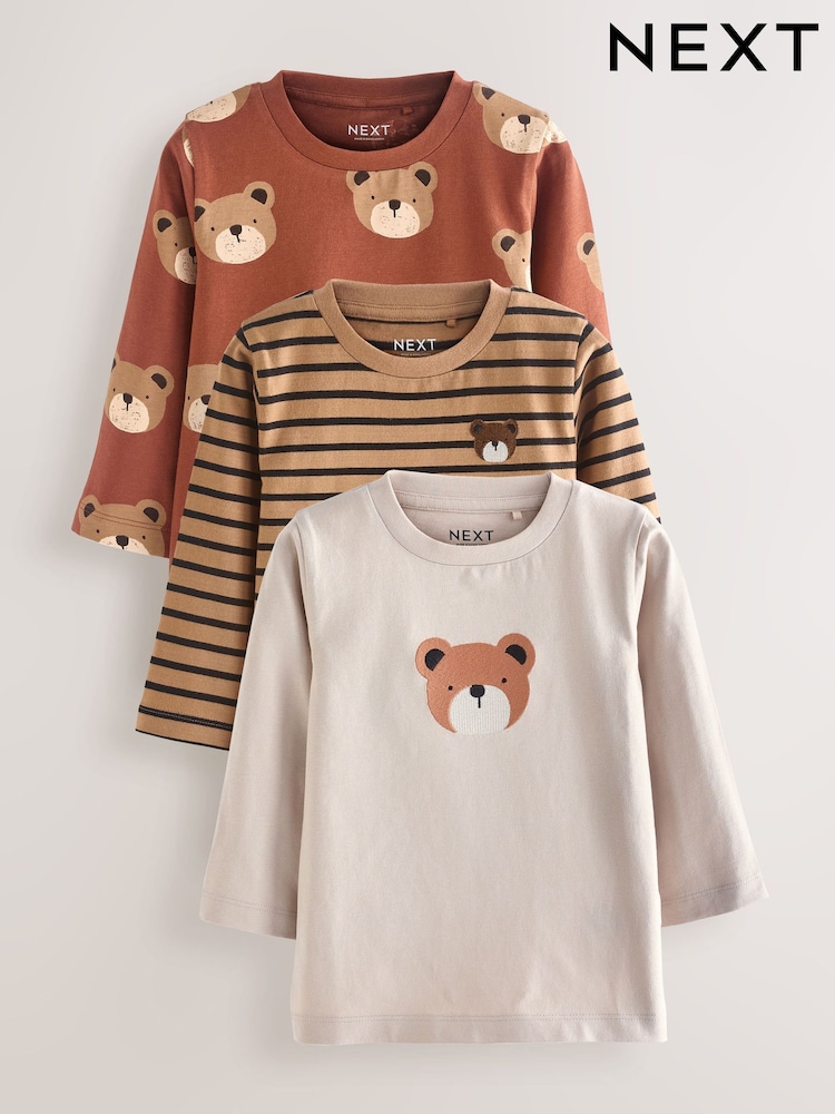 Brown Long Sleeve Animal Print Character T-Shirts 3 Pack (3mths-7yrs) - Image 6 of 6