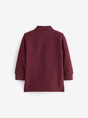 Burgundy Red Long Sleeve Quarter Zip 100% Cotton All-Over Embroidered Polo Shirt (3mths-7yrs) - Image 5 of 6