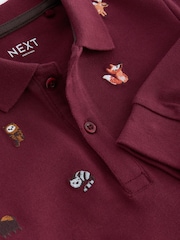 Burgundy Red Long Sleeve Quarter Zip 100% Cotton All-Over Embroidered Polo Shirt (3mths-7yrs) - Image 6 of 6