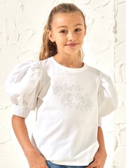 Angel & Rocket Cottton White Agatha Heart Print Rib T-Shirt - Image 1 of 3