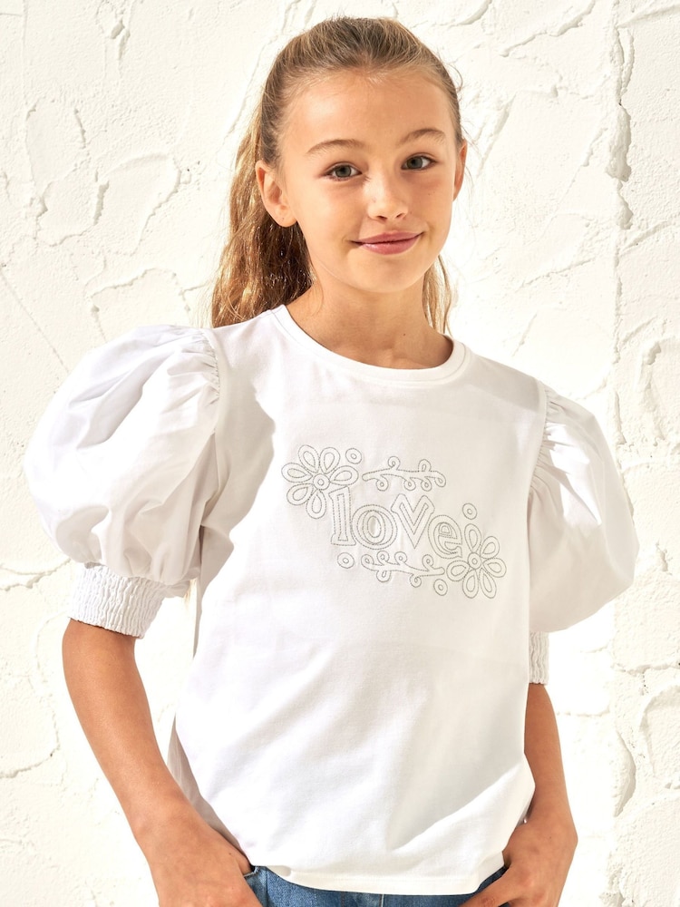 Angel & Rocket Cottton White Agatha Heart Print Rib T-Shirt - Image 1 of 3