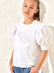Angel & Rocket Cottton White Agatha Heart Print Rib T-Shirt - Image 3 of 3
