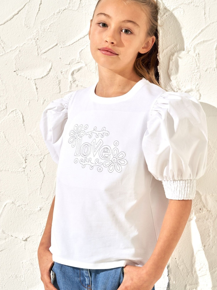 Angel & Rocket Cottton White Agatha Heart Print Rib T-Shirt - Image 3 of 3