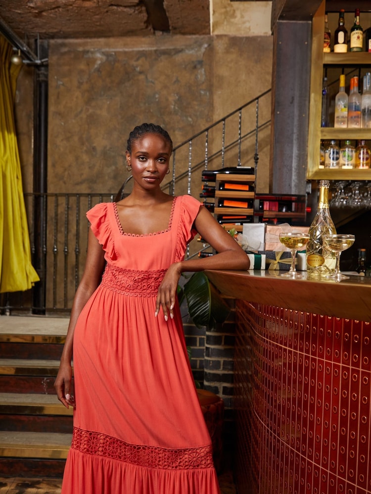 FatFace Pink Hibiscus Lace Maxi Dress - Image 2 of 8