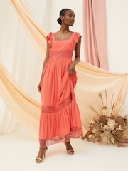 FatFace Pink Hibiscus Lace Maxi Dress - Image 3 of 8