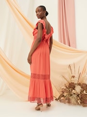 FatFace Pink Hibiscus Lace Maxi Dress - Image 4 of 8
