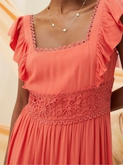 FatFace Pink Hibiscus Lace Maxi Dress - Image 6 of 8