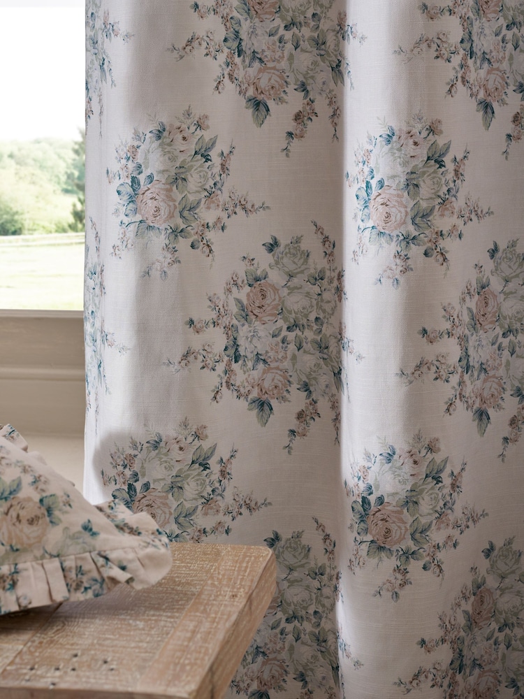 Shabby Chic by Rachel Ashwell® Natural Eyelet Rose Blossom Teal on Grain Blackout Lined Curtain - Image 2 of 5