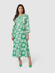 Closet London Green Print GatheNeck Midi Dress - Image 3 of 4