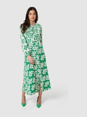 Closet London Green Print GatheNeck Midi Dress - Image 4 of 4