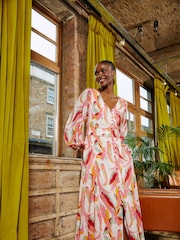 FatFace Peony Pink Painted Leaves Maxi Dress - Image 1 of 8