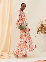 FatFace Peony Pink Painted Leaves Maxi Dress - Image 2 of 8