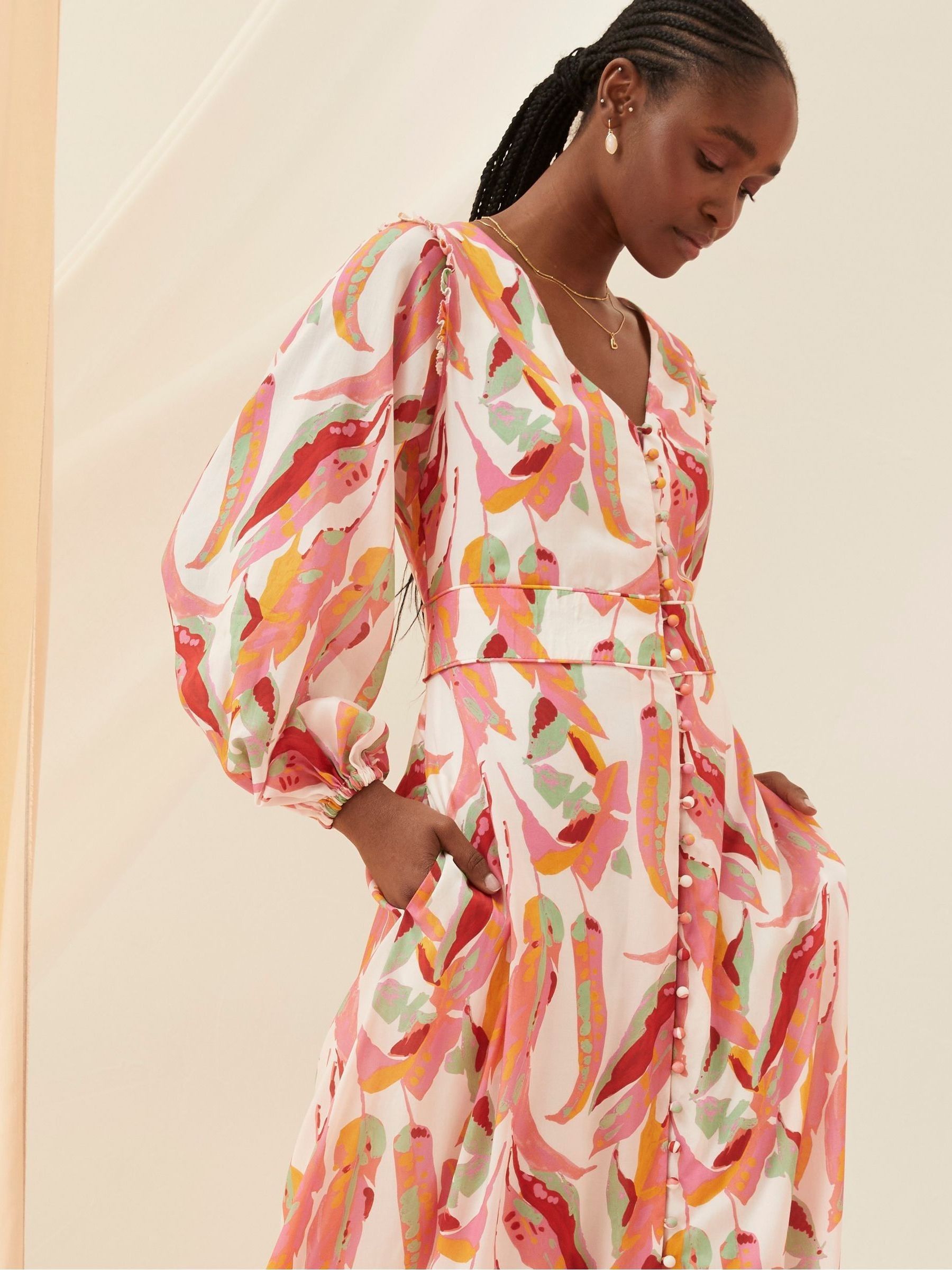 Buy FatFace Peony Pink Painted Leaves Maxi Dress from the Next UK