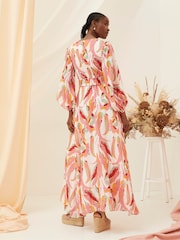 FatFace Peony Pink Painted Leaves Maxi Dress - Image 3 of 8