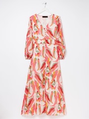 FatFace Peony Pink Painted Leaves Maxi Dress - Image 8 of 8