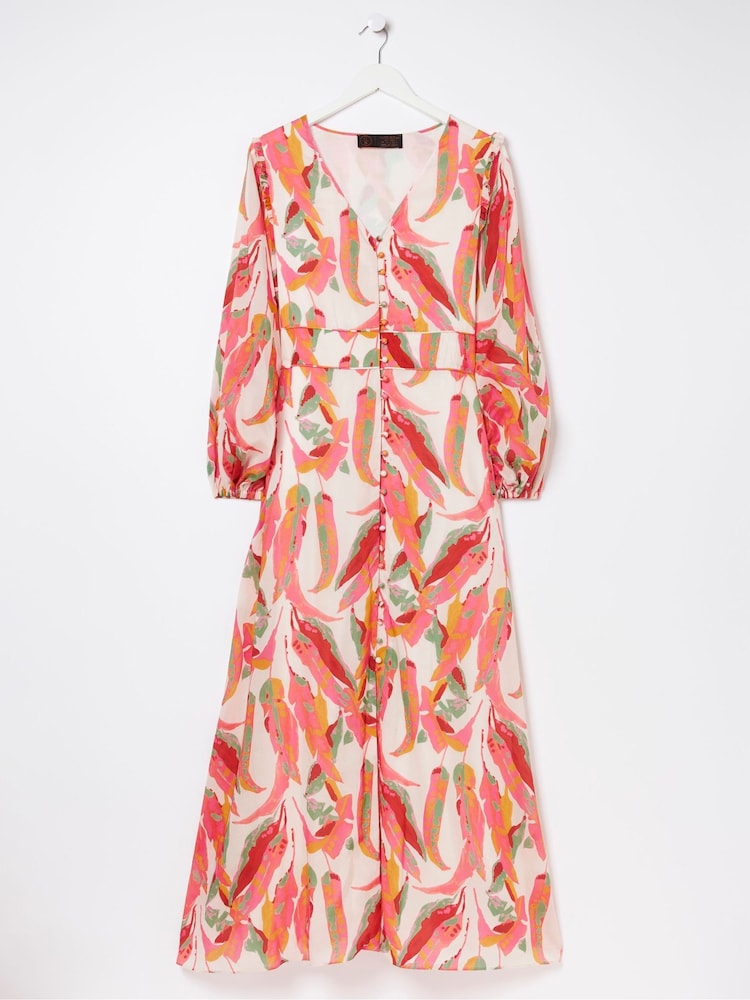FatFace Peony Pink Painted Leaves Maxi Dress - Image 8 of 8