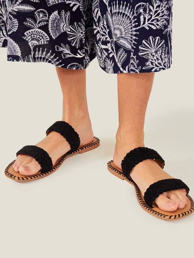 Accessorize Black Suede Double Strap Sliders - Image 1 of 4