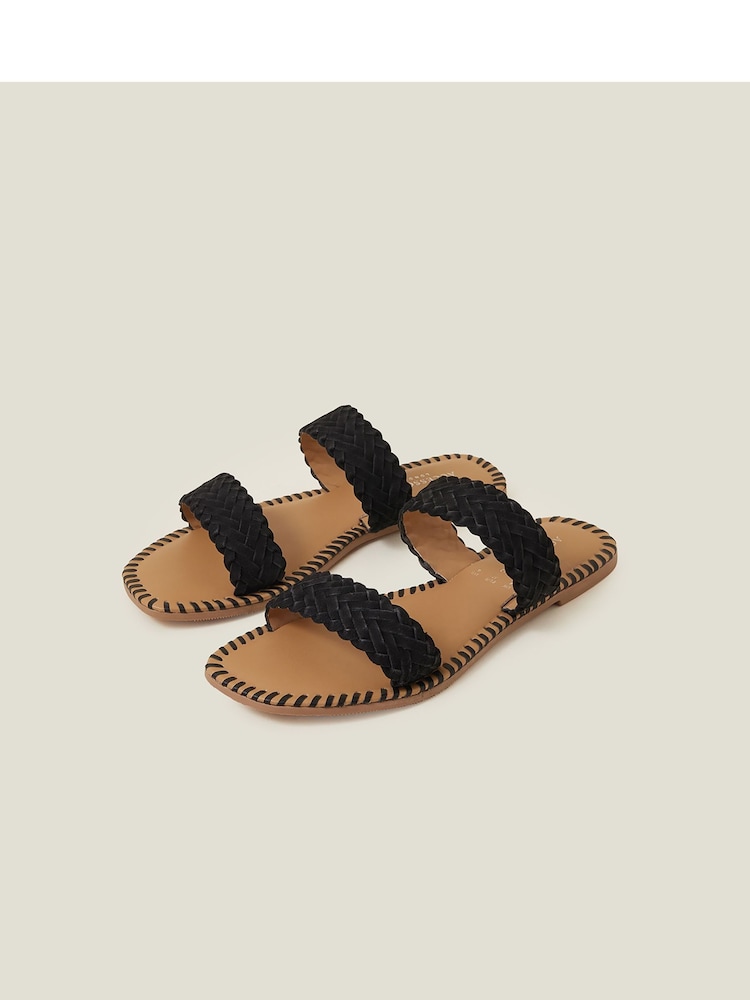 Accessorize Black Suede Double Strap Sliders - Image 2 of 4