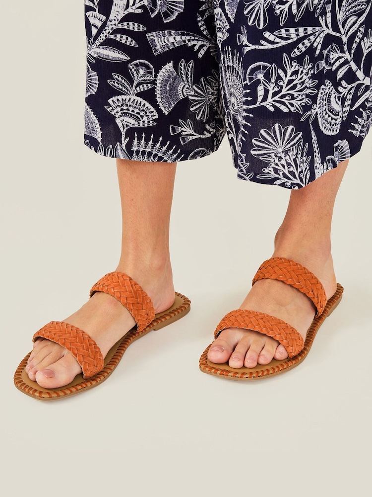 Accessorize Orange Suede Double Strap Sliders - Image 1 of 4