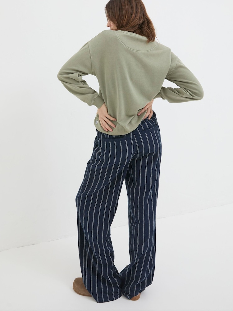 FatFace Iva Blue Stripe Linen Blend Trousers - Image 2 of 5