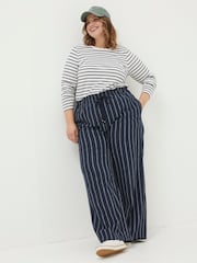 FatFace Iva Blue Stripe Linen Blend Trousers - Image 3 of 5