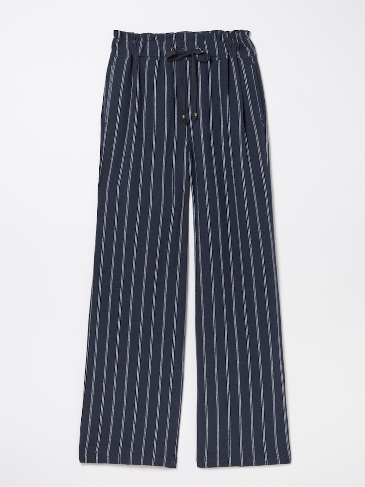 FatFace Iva Blue Stripe Linen Blend Trousers - Image 5 of 5