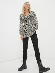 FatFace Black Gina Mosaic Leaf Tunic - Image 1 of 6