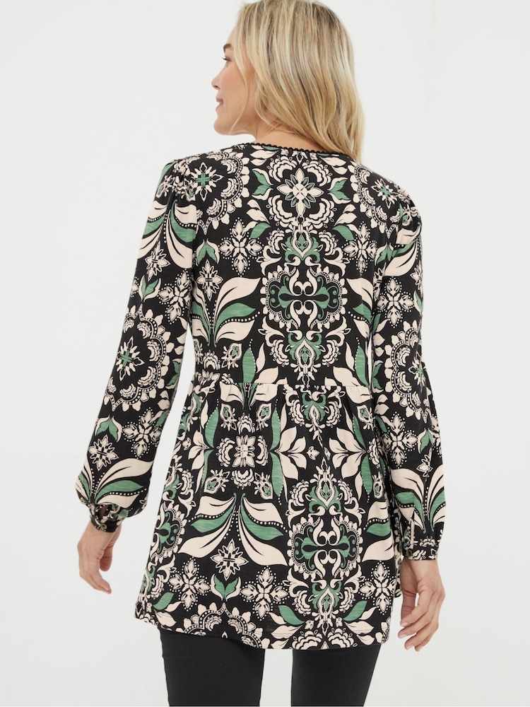 FatFace Black Gina Mosaic Leaf Tunic - Image 2 of 6