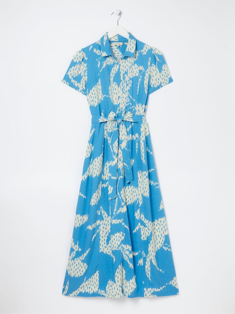 FatFace Blue Aster Textured Leaves Midi Dress - Image 7 of 7