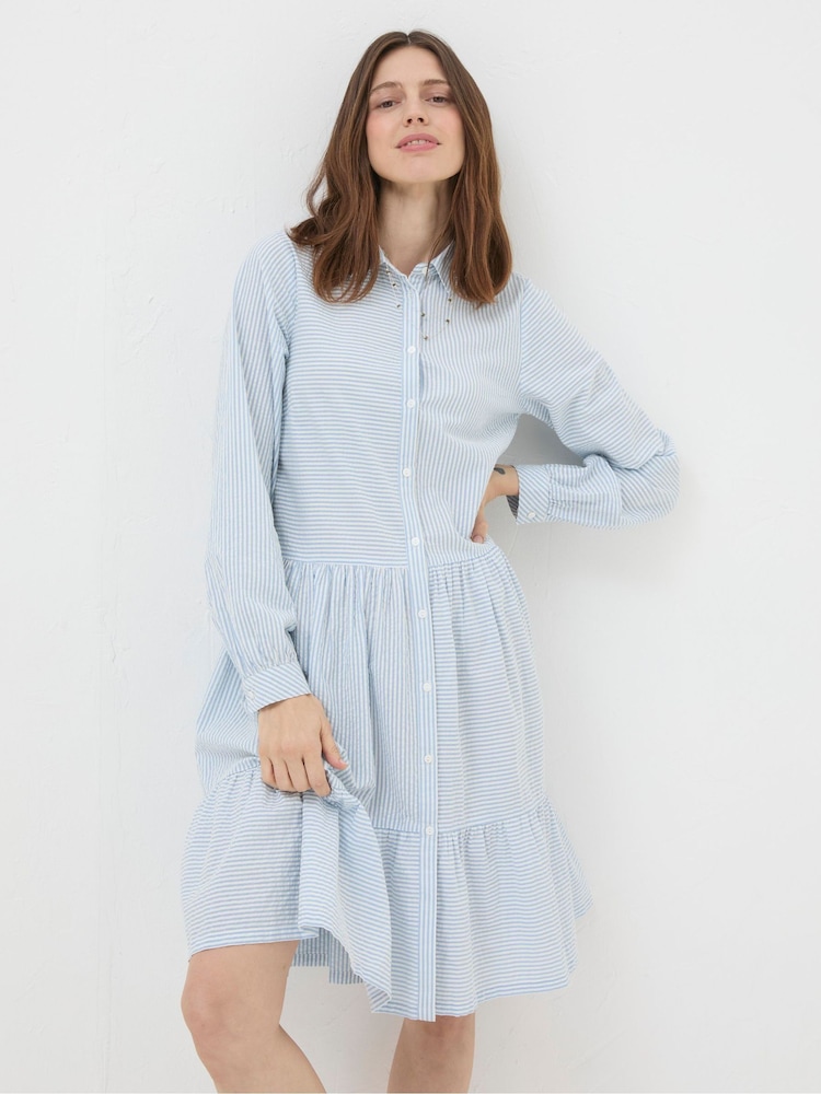 FatFace Blue Charlotte Stripe Shirt Dress - Image 1 of 6
