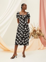 FatFace Black Lotus Embroidered Midi Dress - Image 3 of 7