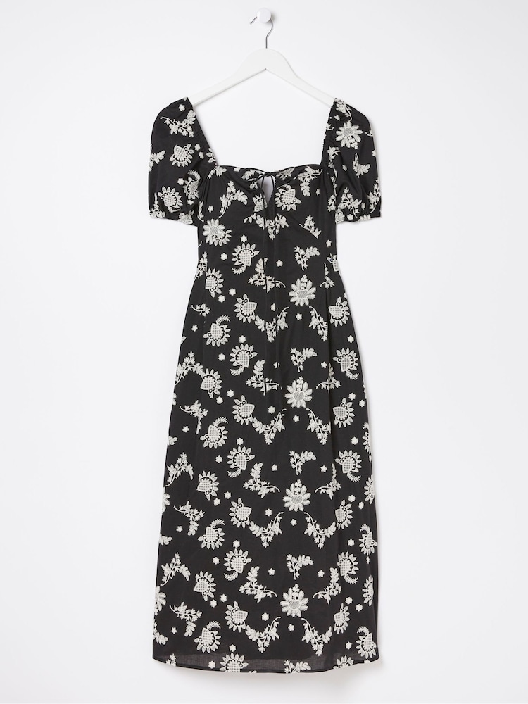 FatFace Black Lotus Embroidered Midi Dress - Image 5 of 5