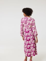 Closet London Pink Print Gathe Neck Midi Dress - Image 2 of 5