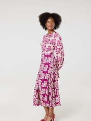 Closet London Pink Print Gathe Neck Midi Dress - Image 4 of 5