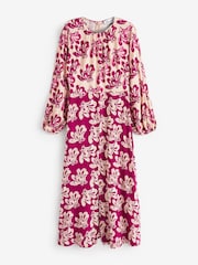 Closet London Pink Print Gathe Neck Midi Dress - Image 5 of 5