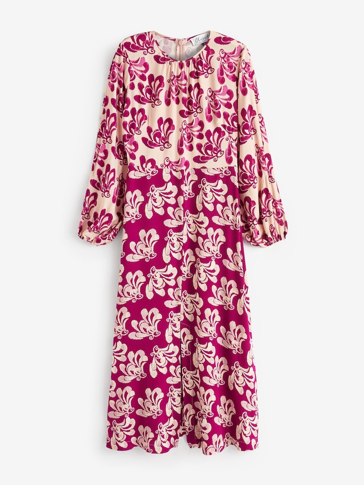 Closet London Pink Print Gathe Neck Midi Dress - Image 5 of 5