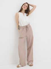 FatFace Iva Natural Wide Leg 100% Linen Trousers - Image 1 of 5