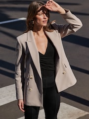 Sosandar Natural Double Breasted Longline Blazer - Image 5 of 6