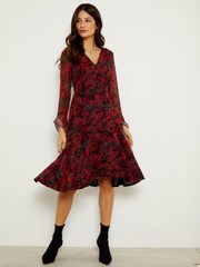 Sosandar Red Abstract Poppy Print Wrap Dress - Image 3 of 4